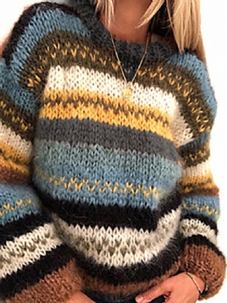 Naisten Vintage Stripe-neulotut Pitkähihaiset Lämpimät Neuleet