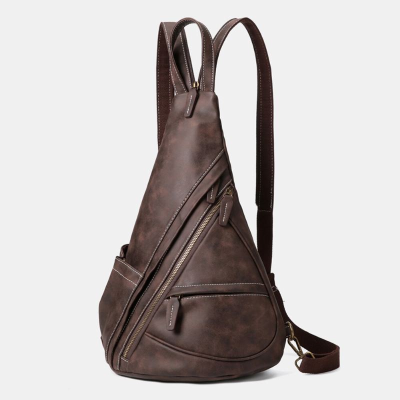 Ekphero Miesten Keinonahka Suuri Tilavuus Monitaskuinen Kulutusta Kestävä Blackpack Rintalaukku Crossbody Laukku