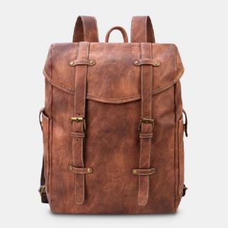 Ekphero Miesten Vintage Business Outdoor Suuri Kapasiteetti School College Bookbag Pu Nahka Kontrastiväri 14 Tuuman Kannettavan Tietokoneen Laukku