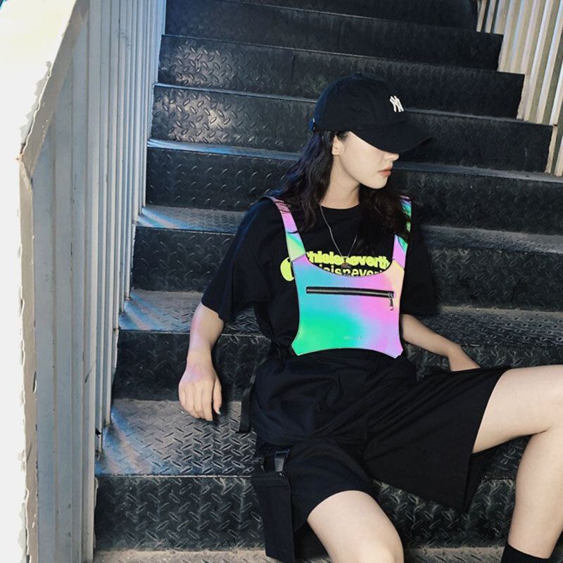Miesten Hip-hop Heijastava Värikäs Liivi Monitoimiurheilureppu