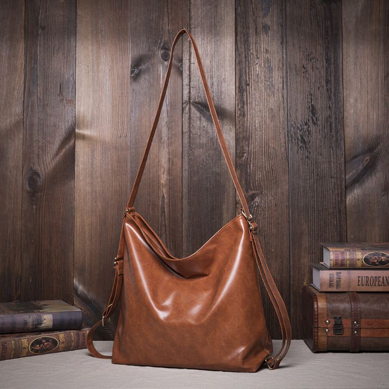 Naiset Öljyvaha Nahka Suurikapasiteettinen Reppu Olkalaukku Crossbody Laukku Kukkaro Vaippalaukku Hobo Bag Hobo Bag