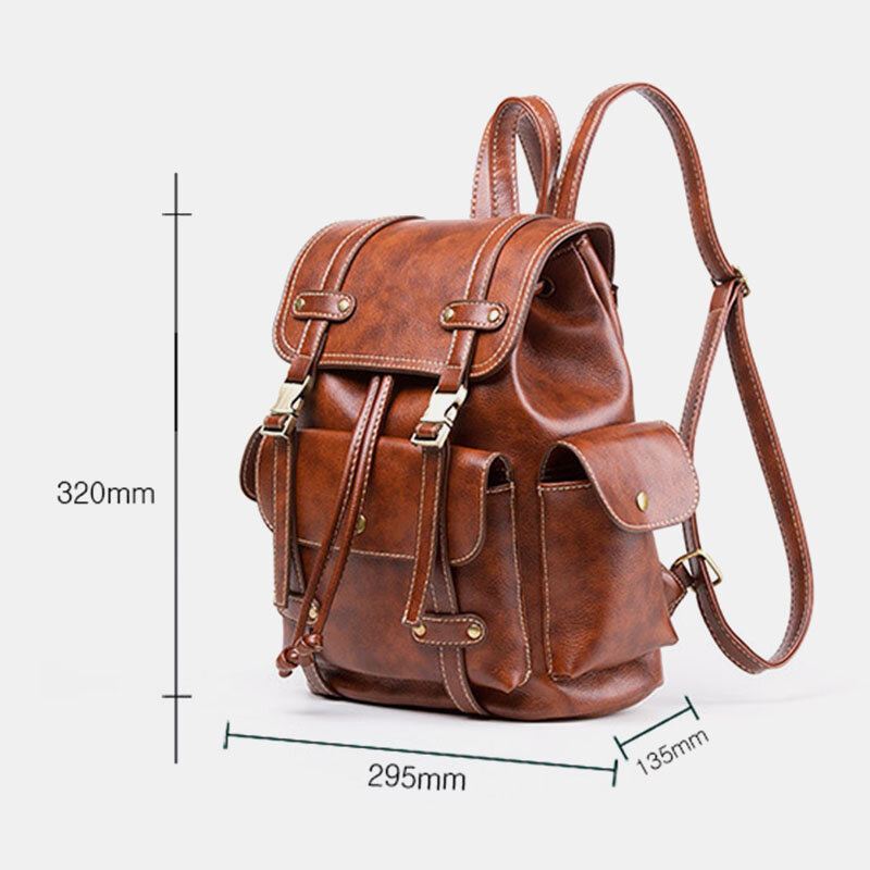Unisex Keinonahka Business Retro Solid Color Päivittäinen Suuri Kapasiteetti Koululaukun Reppu
