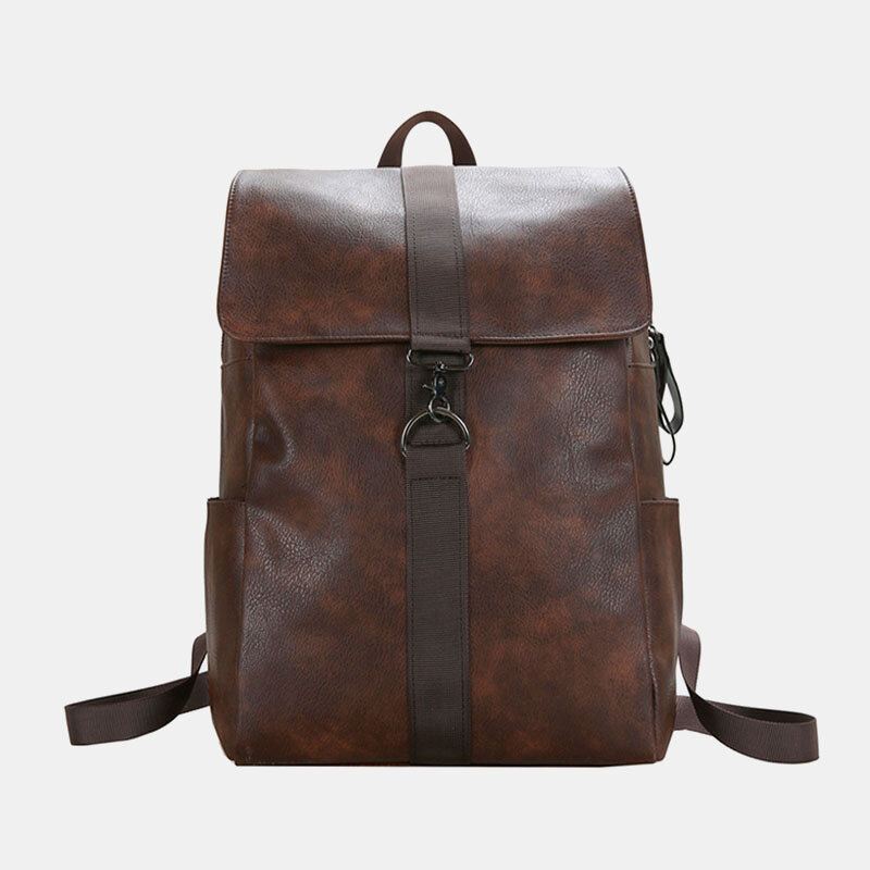 Unisex Keinonahkainen Retro Suuri Kapasiteetti Ulkokäyttöön 15.6 Tuuman Kannettava Laukku Koululaukun Reppu