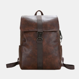Unisex Keinonahkainen Retro Suuri Kapasiteetti Ulkokäyttöön 15.6 Tuuman Kannettava Laukku Koululaukun Reppu
