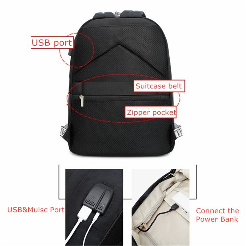 Vedenpitävä Varkaudenesto Naisten Usb-porttireppu Kannettava Tietokone Matka Koulun Olkalaukku