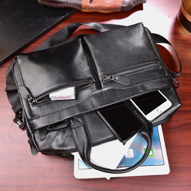 Miesten Aito Nahka Bisneskäyttöinen 14 Tuuman Kannettava Laukku Salkku Crossbody Laukku Olkalaukku