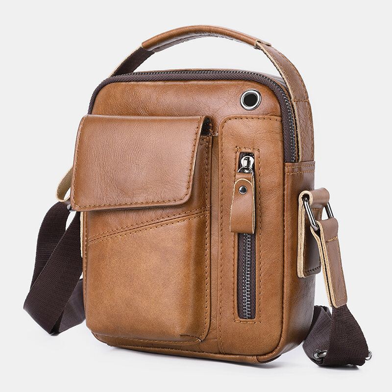 Miesten Aito Nahka Monitaskuinen Kuulokeaukko Vintage 6.5 Tuuman Puhelinlaukku Crossbody Bag Olkalaukku Messenger Salkku