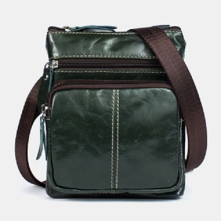 Miesten Aito Nahka Retro Business Solid Color Nahka Vetoketju Crossbody Laukku Olkalaukku