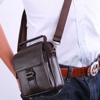 Miesten Aito Nahka Retro Monitaskuinen Käsilaukku Rento Vyötärölaukku Cross Body Bag