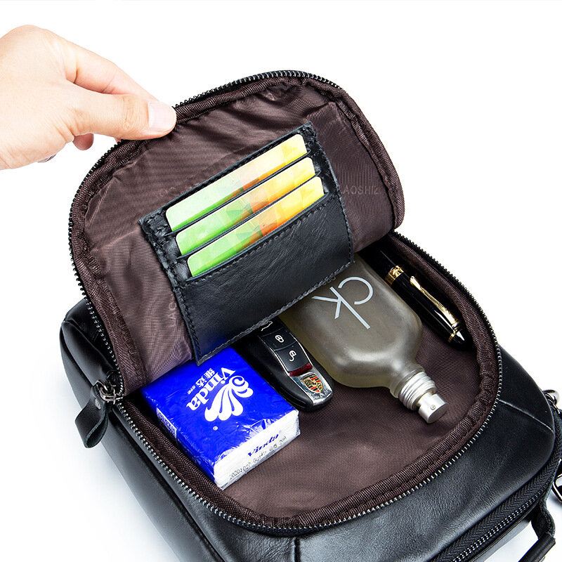 Miesten Aito Nahkainen Vintage Kestävä Crossbody-laukku Suuri Vetoketjullinen Muotoilu Monitoiminen Nahkalaukku