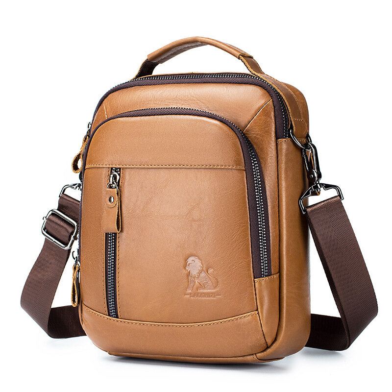 Miesten Aito Nahkainen Vintage Kestävä Crossbody-laukku Suuri Vetoketjullinen Muotoilu Monitoiminen Nahkalaukku