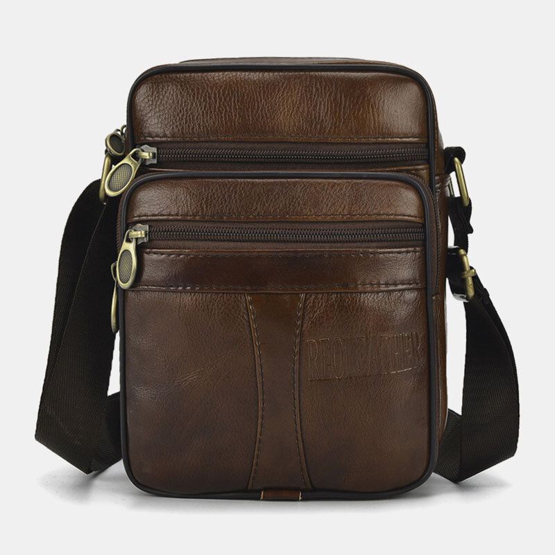 Miesten Aitoa Nahkaa Business Rento Yksivärinen Nahkainen Olkalaukku Crossbody-laukku
