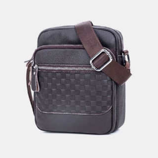 Miesten Aitoa Nahkaa Kudottu Vedenpitävä Monitoiminen Monikerroksinen Crossbody Laukku Olkalaukku