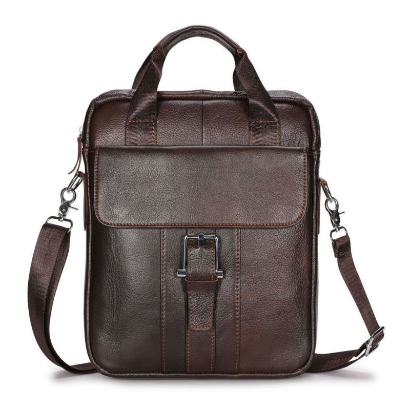 Miesten Aitoa Nahkaa Suuri Tilavuus Crossbody Laukku Vintage Business Solid Salkku Olkalaukku Olkalaukku