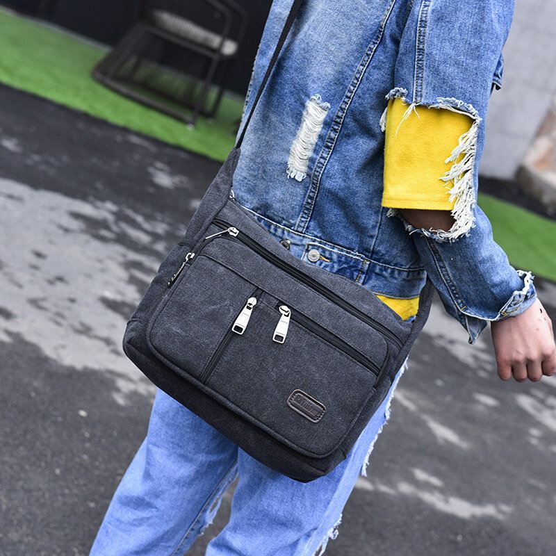 Miesten Canvas Monikerroksinen Suuri Kapasiteetti Rento Yksivärinen Crossbody Laukku Olkalaukku