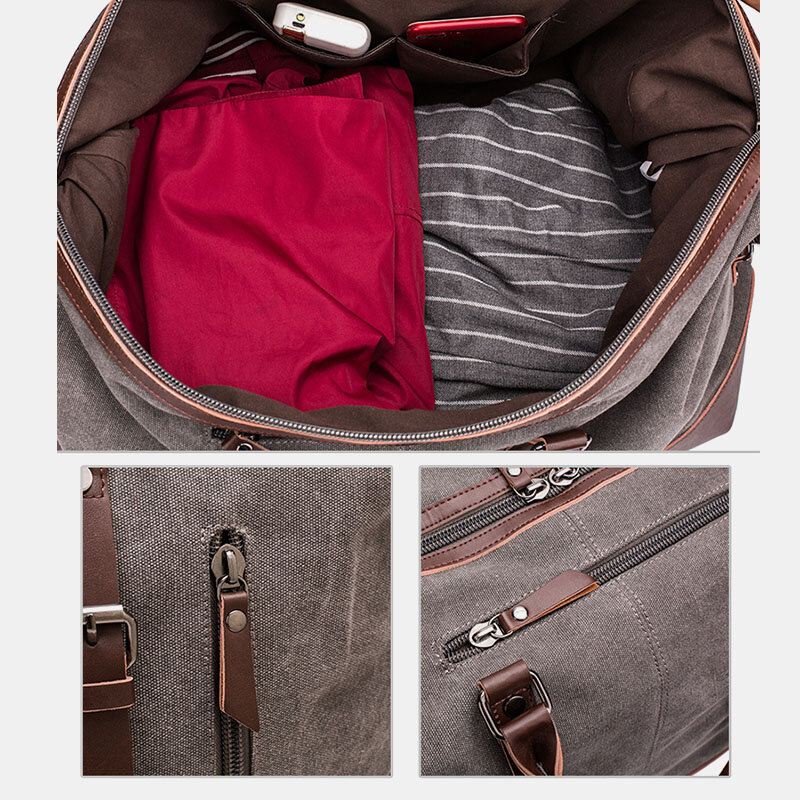 Miesten Canvas Pu Nahka Suuri Tilavuus Monitaskuinen Käsilaukku Olkalaukku Matkalaukku Duffle Bag Crossbody Bag