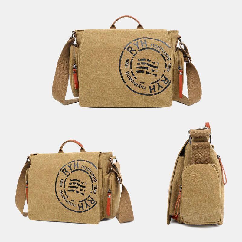 Miesten Kangas Monilokeroinen Monitaskuinen Rento Olkalaukku Messenger Bag Crossbody Laukut Käsilaukku