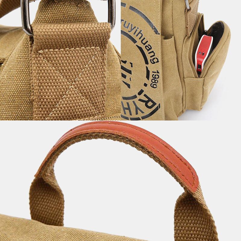 Miesten Kangas Monilokeroinen Monitaskuinen Rento Olkalaukku Messenger Bag Crossbody Laukut Käsilaukku