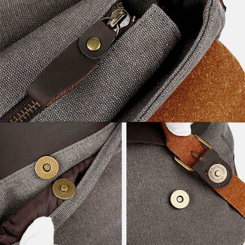 Miesten Kangas Suuri Kapasiteetti Kansi Vetoketju Vintage Business Messenger Bag Kannettava Tietokone Laukku Crossbody Laukku Käsilaukku