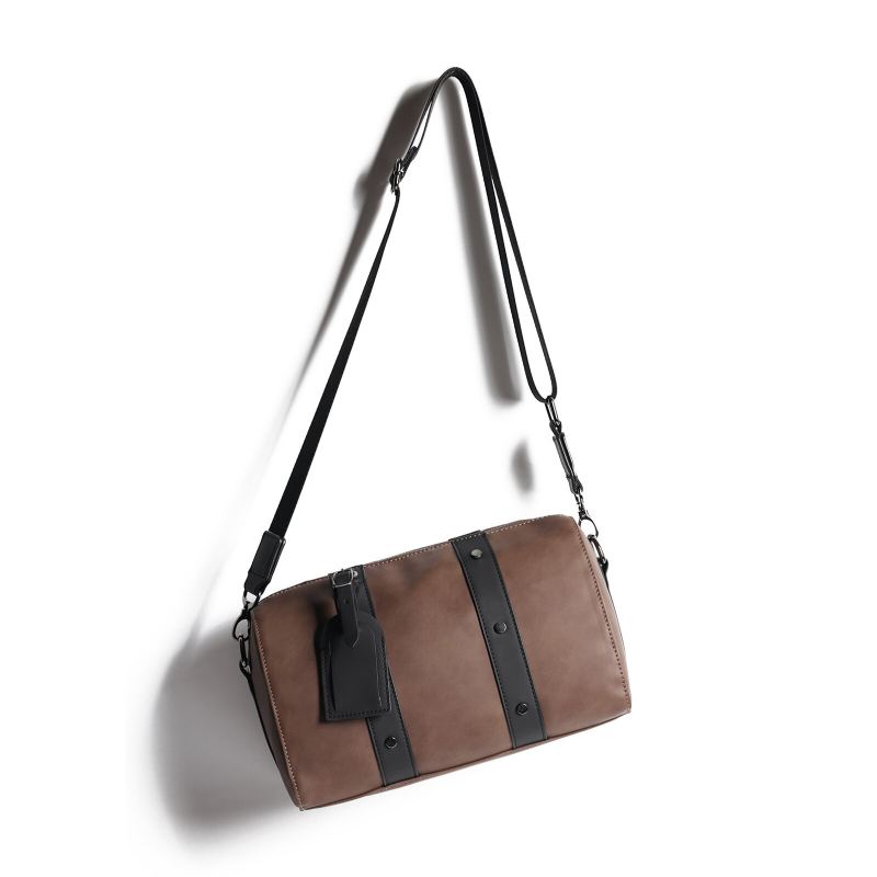 Miesten Keinonahka Suuri Kapasiteetti Väri-sovitus Crossbody Laukku Patchwork Sylinteri Olkalaukku Olkalaukku