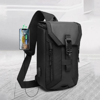 Miesten Oxford Usb-lataus Monitaskuinen 3 Korttipaikka Vedenpitävä Ulkokäyttöinen Crossbody Laukku Rintalaukku Sling Bag