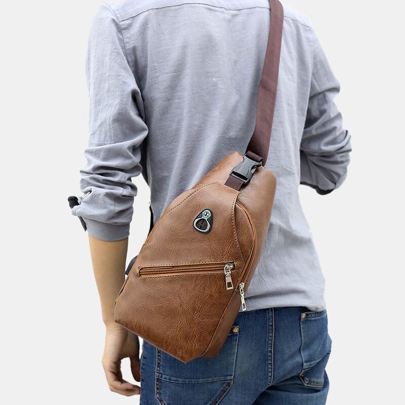 Miesten Pu Nahka Retro Business Rintalaukku Usb-latauksella Nuorten Nahkainen Olkalaukku Cross Body Bag