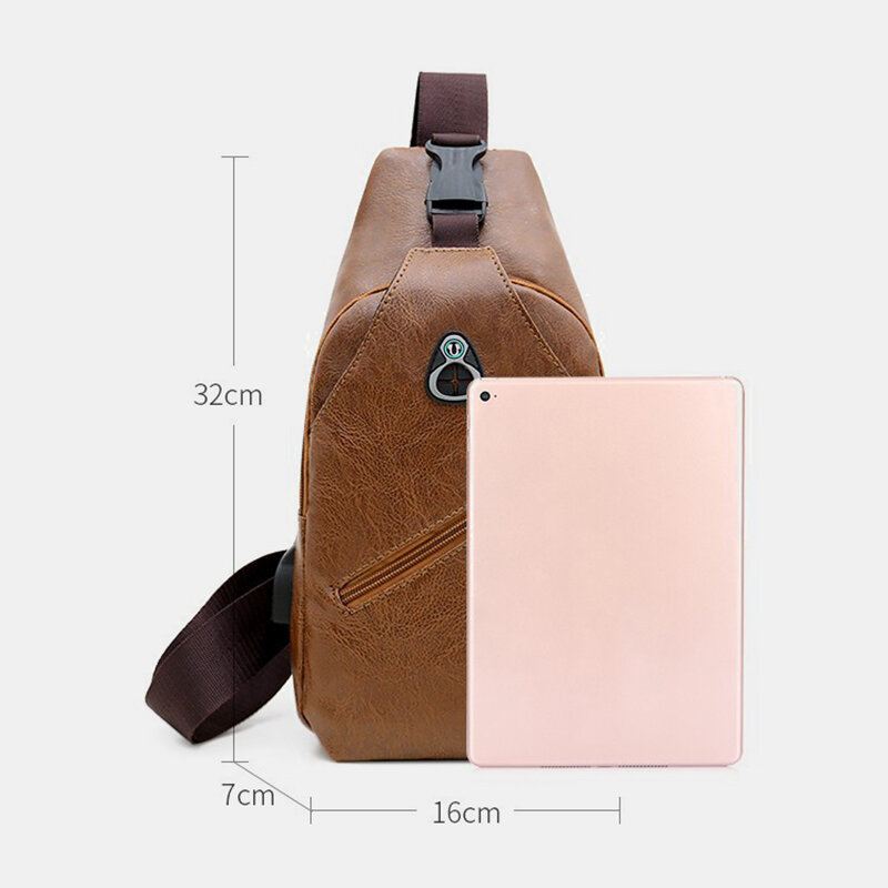 Miesten Pu Nahka Retro Business Rintalaukku Usb-latauksella Nuorten Nahkainen Olkalaukku Cross Body Bag