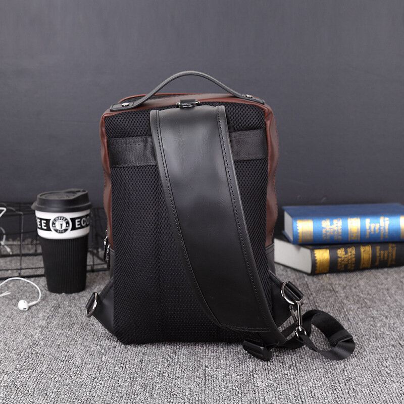 Miesten Pu Nahka Vintage Square Design Vedenpitävä Crossbody Laukku Suuri Tilavuus Monikäyttöinen Rintapussi Yksi Olkalaukku