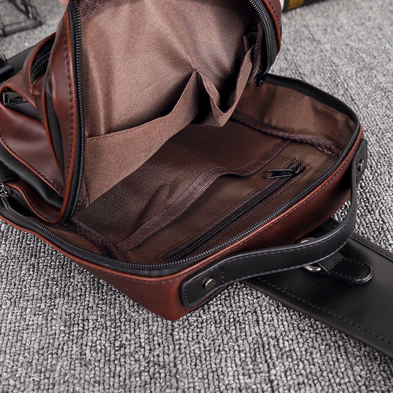 Miesten Pu Nahka Vintage Square Design Vedenpitävä Crossbody Laukku Suuri Tilavuus Monikäyttöinen Rintapussi Yksi Olkalaukku