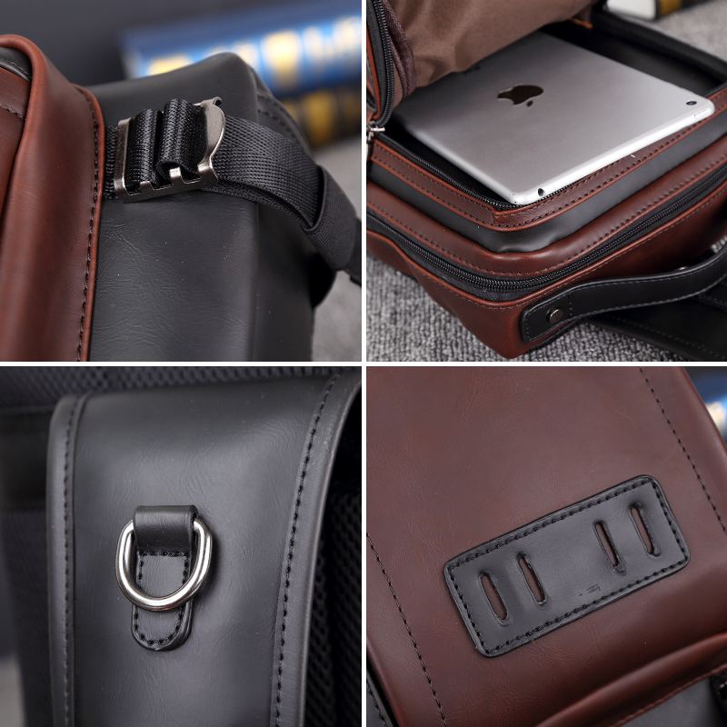 Miesten Pu Nahka Vintage Square Design Vedenpitävä Crossbody Laukku Suuri Tilavuus Monikäyttöinen Rintapussi Yksi Olkalaukku