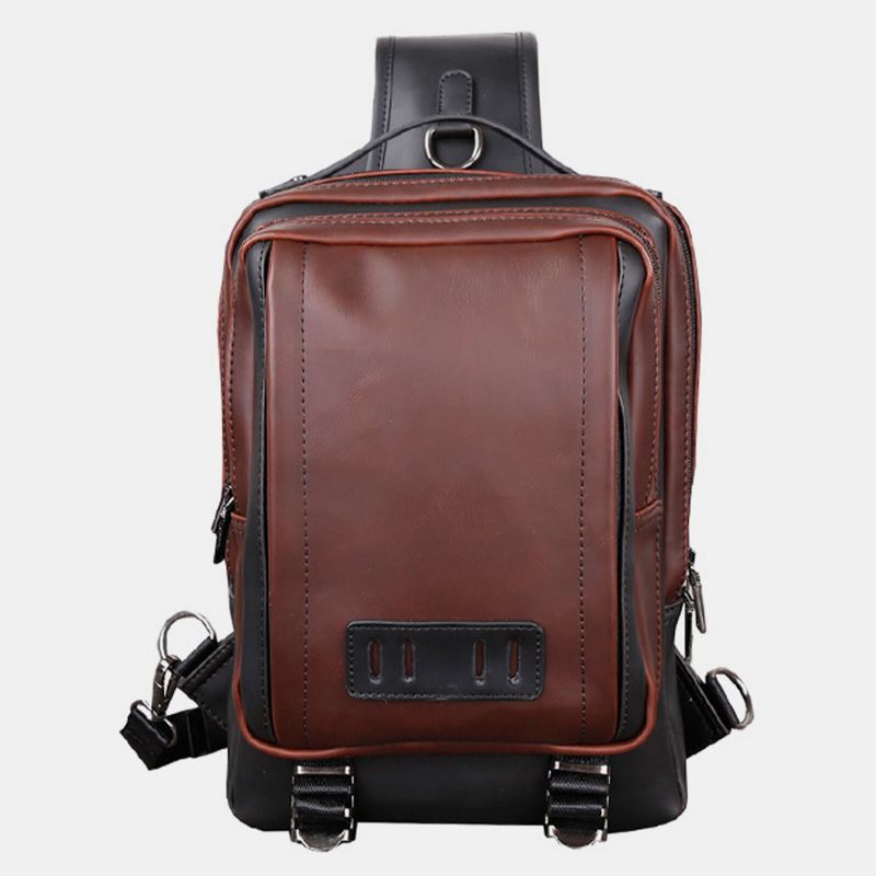 Miesten Pu Nahka Vintage Square Design Vedenpitävä Crossbody Laukku Suuri Tilavuus Monikäyttöinen Rintapussi Yksi Olkalaukku
