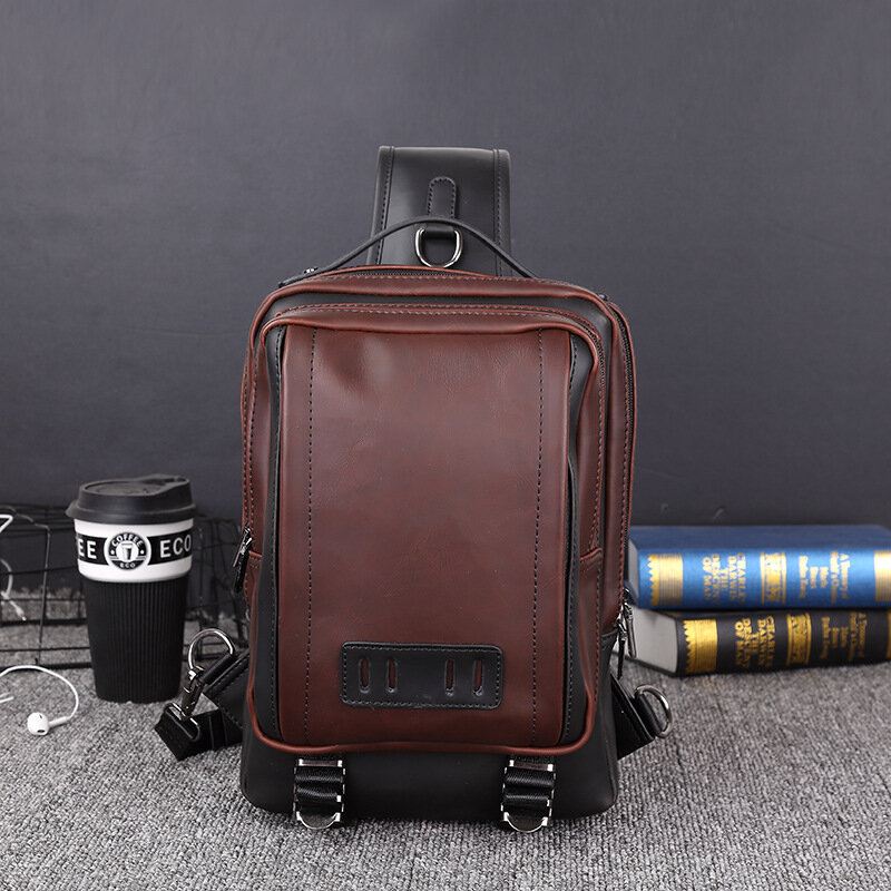 Miesten Pu Nahka Vintage Square Design Vedenpitävä Crossbody Laukku Suuri Tilavuus Monikäyttöinen Rintapussi Yksi Olkalaukku