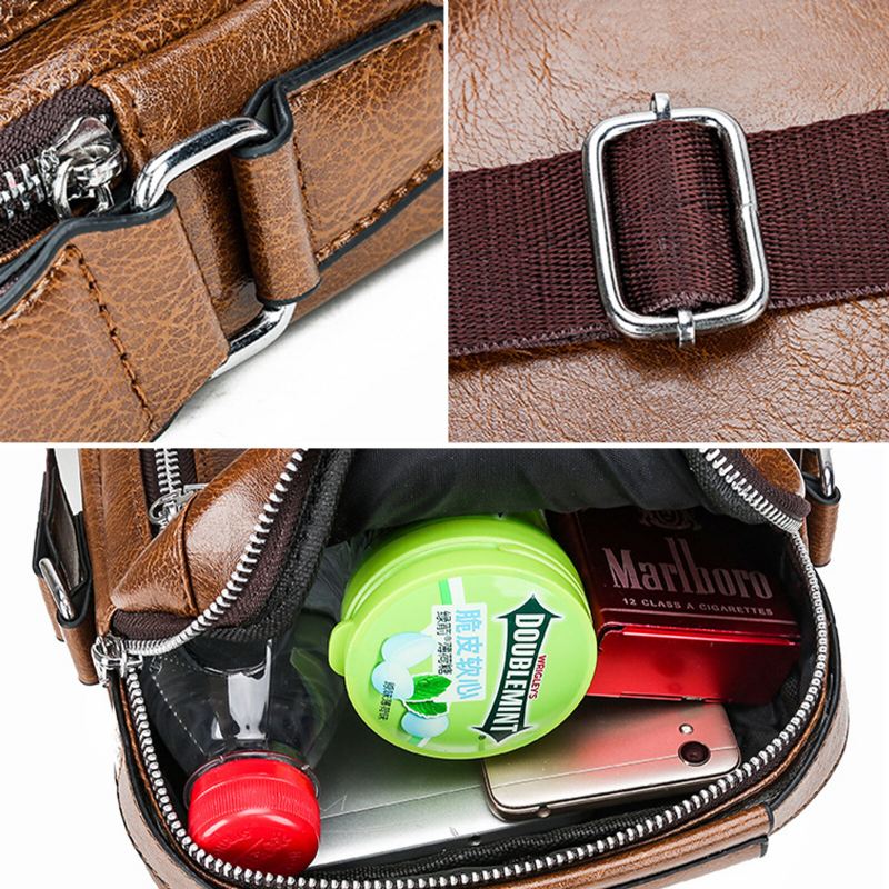 Miesten Tekonahka Vintage Rfid Suuri Kapasiteetti Crossbody Laukku Säädetyt Olkaimet Useita Vetoketjumuotoisia Olkalaukkuja