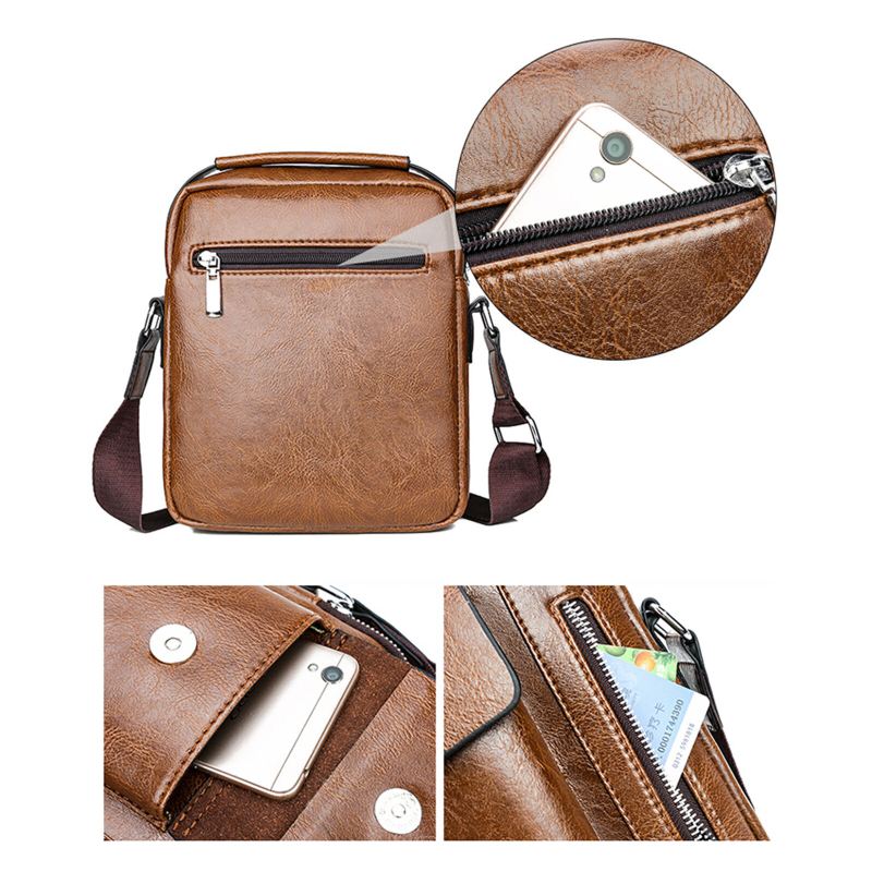 Miesten Tekonahka Vintage Rfid Suuri Kapasiteetti Crossbody Laukku Säädetyt Olkaimet Useita Vetoketjumuotoisia Olkalaukkuja