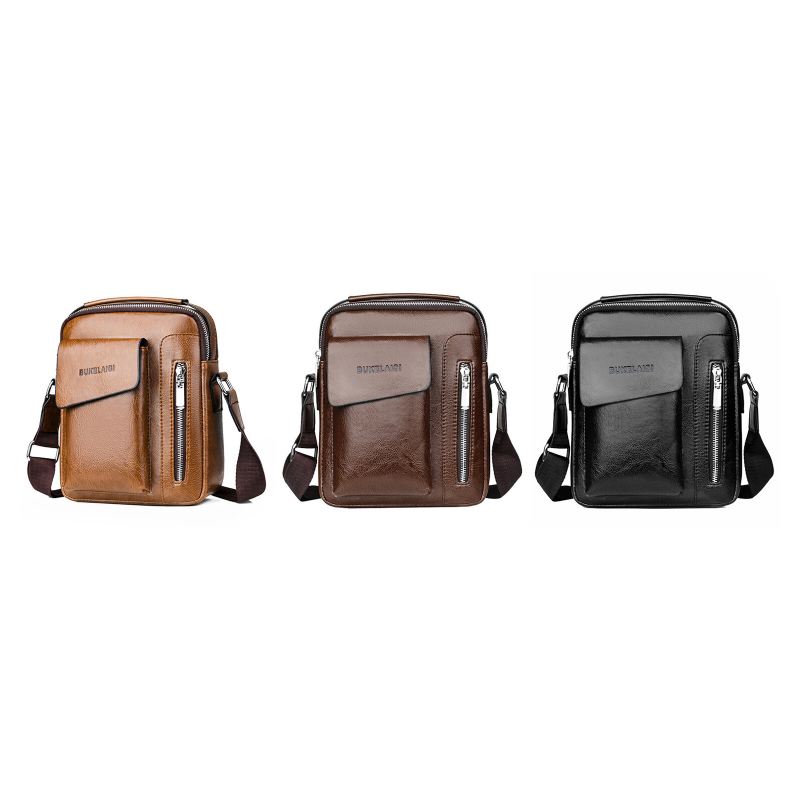 Miesten Tekonahka Vintage Rfid Suuri Kapasiteetti Crossbody Laukku Säädetyt Olkaimet Useita Vetoketjumuotoisia Olkalaukkuja