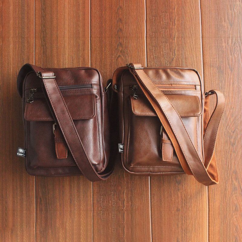 Miesten Vintage Monitoimi Monitaskuinen Vedenpitävä Tekonahka Crossbody Laukku Olkalaukku