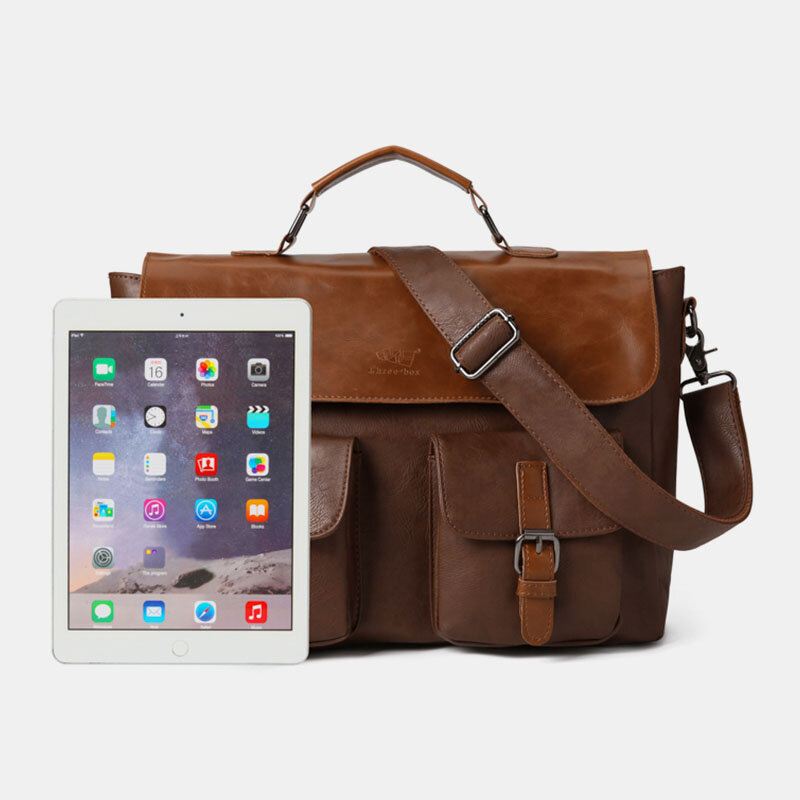 Miesten Vintage Monitoiminen Kaksinkertainen Etutasku Opettajan Laukku Salkku 14 Tuuman Kannettavan Tietokoneen Laukku Crossbody Olkalaukku