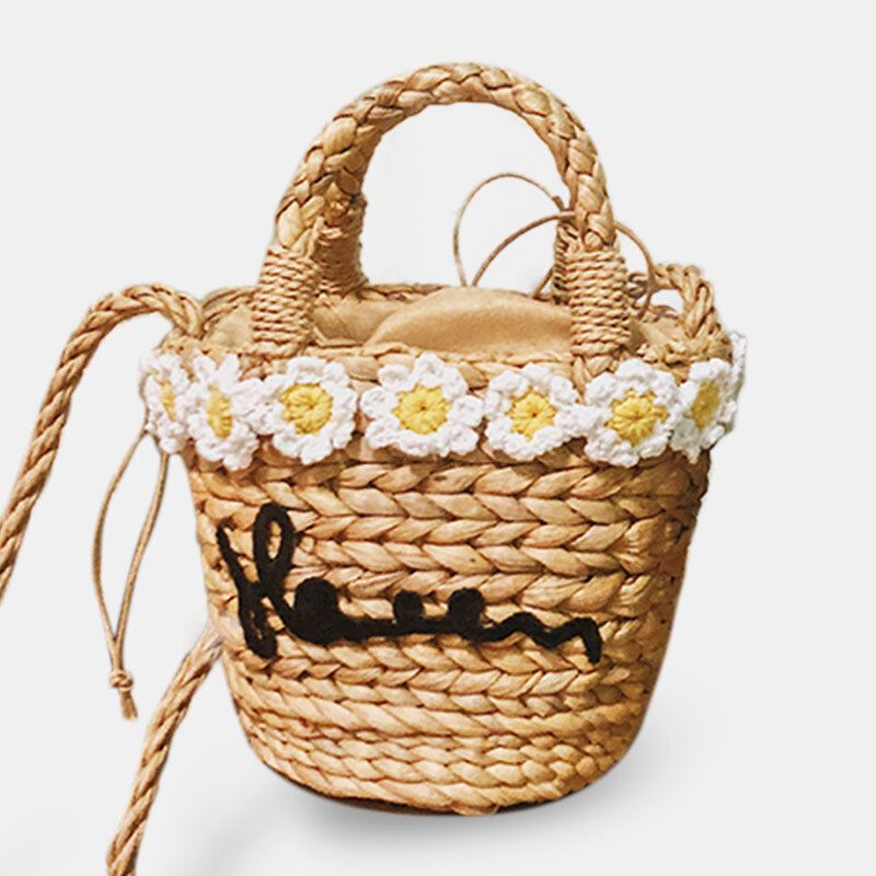 Naiset Matkustavat Daisy Beach Weave Straw Crossbody Laukku Ämpärilaukku