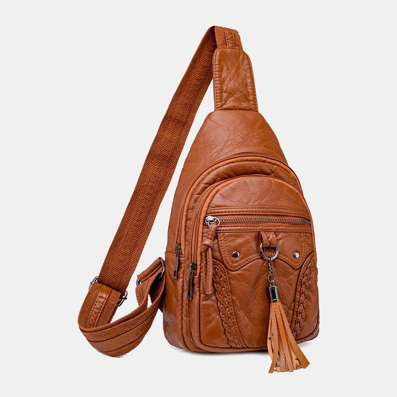 Naiset Pu Nahka Tupsu Suuri Tilavuus Kuulokeaukko Varkaudenesto Crossbody Laukut Olkalaukku Rintalaukku