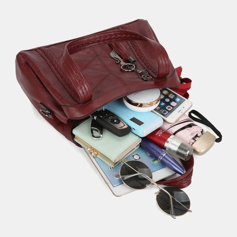 Naiset Useita Taskuja Useita Lokeroita Tupsu Crossbody Bag Retro Suuri Tilavuus Kangas Olkalaukku Käsilaukku
