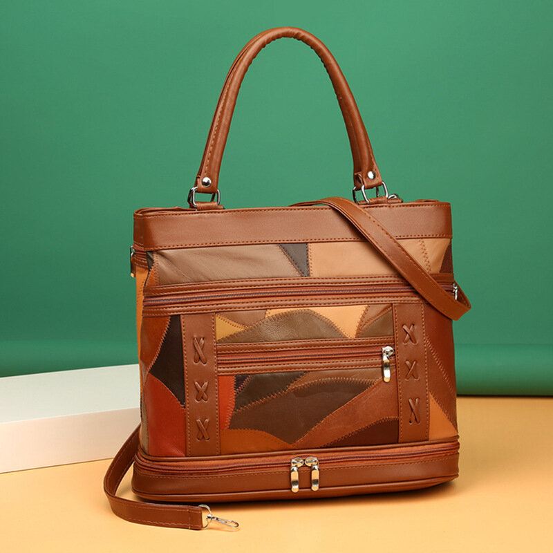Naisten Aito Nahka Geometrinen Kuviointi Värit Vastaavat Vintage Isokokoiset Käsilaukut Olkalaukku Crossbody Laukut