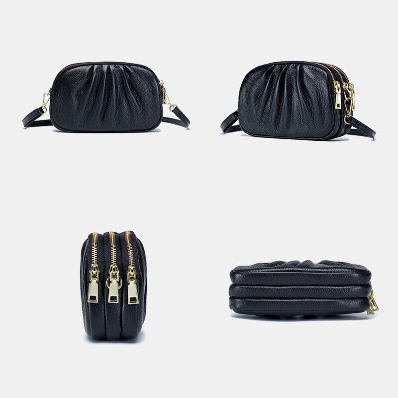 Naisten Aitoa Nahkaa 3 Vetoketjullinen Tasku Kokoontaittuva Crossbody-laukku