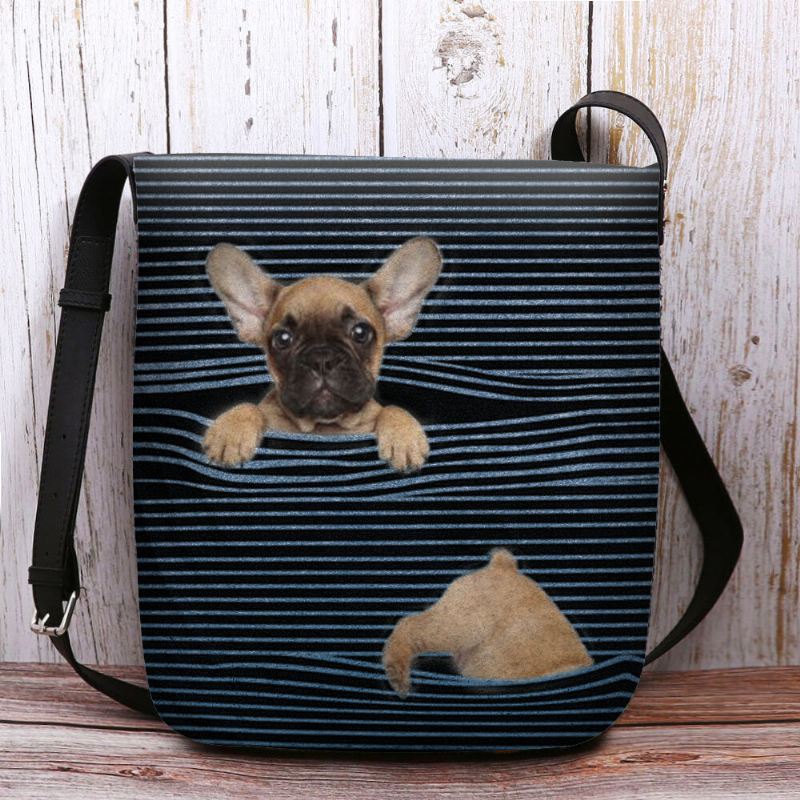 Naisten Huopa Rento Raidallinen Söpö 3d Koiran Tulostuskuvio Crossbody Laukku Olkalaukku