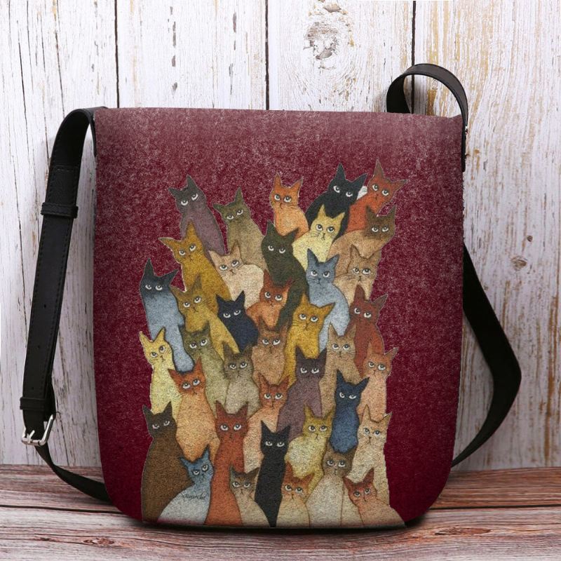 Naisten Huopa Söpö Sarjakuva Kissanprintti Casual Olkalaukku Crossbody Laukku