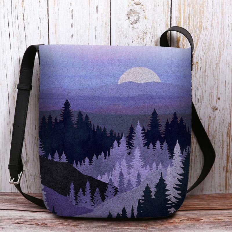 Naisten Huopa Vuoristopuun Latvapainatuskuvio Multi-carry Personality Olkalaukku Crossbody-laukku