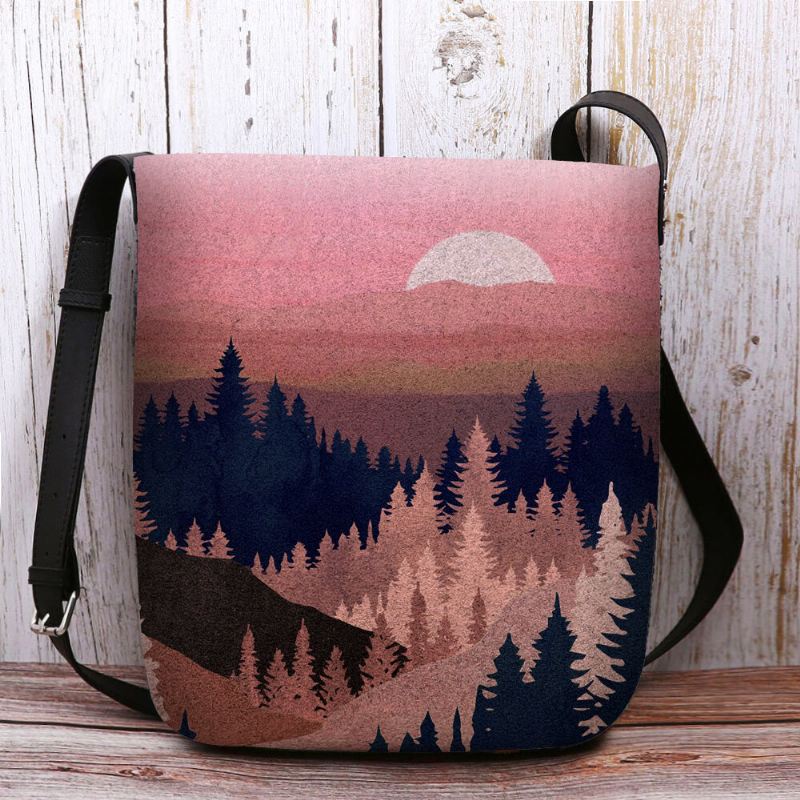 Naisten Huopa Vuoristopuun Latvapainatuskuvio Multi-carry Personality Olkalaukku Crossbody-laukku
