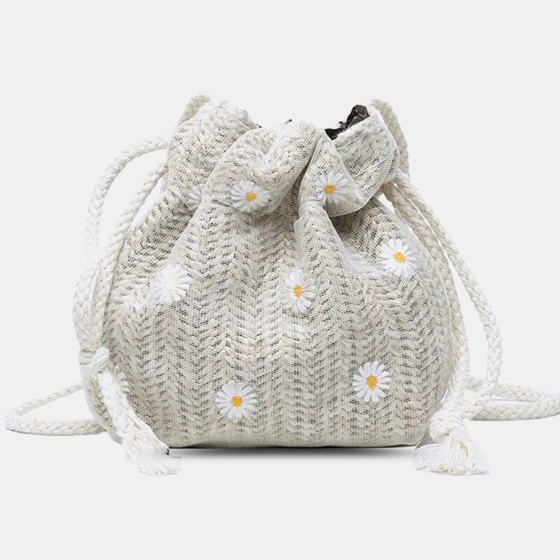 Naisten Olki Daisy Auringonkukkakuvioprintti Rento Pitsilaukku Rantalaukku Bucket Bag Crossbody Bag Käsilaukku
