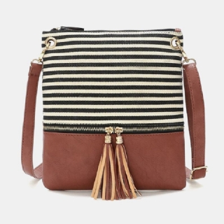 Naisten Raidallinen Tupsu Casual Canvas Crossbody Laukku Olkalaukku