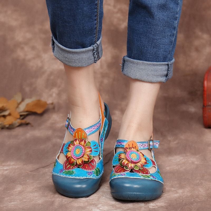 Käsintehty Nahka Kukkasolkihihna Slingback Litteät Sandaalit Muulit
