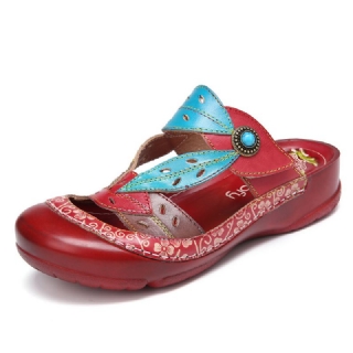 Käsintehty Nahkahelmi Kukkaleikkaus Säädettävä Hihna Slip-on Muulit Puukengät Sandaalit